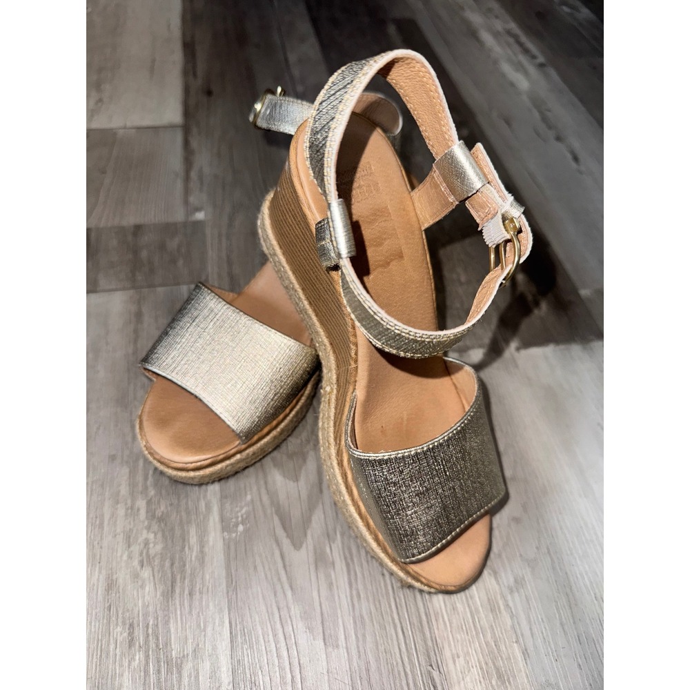 Sperry Wedge Sandals Womens Gold Metallic Espadrille Ankle Strap 8.5
